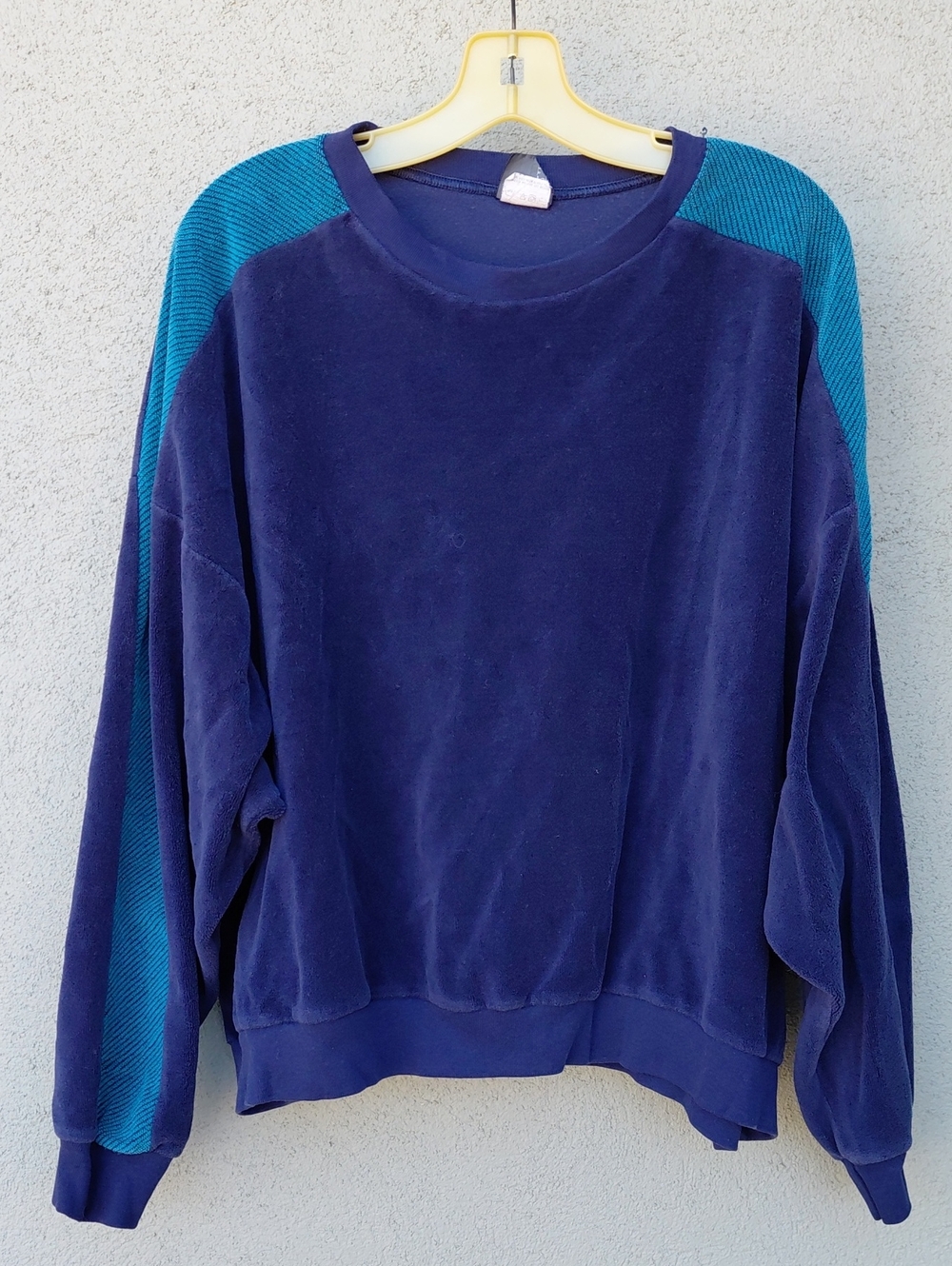 Vintage Le TIGRE Blue Stripe Sleeves Velour Pullover Sweater Sweatshirt Men's 1X